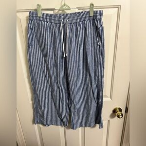 BeachLunchLounge Stripe Linen Blend Crop Pants w/ Pockets Med